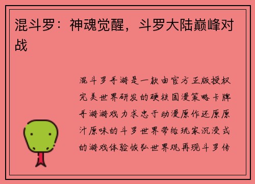 混斗罗：神魂觉醒，斗罗大陆巅峰对战
